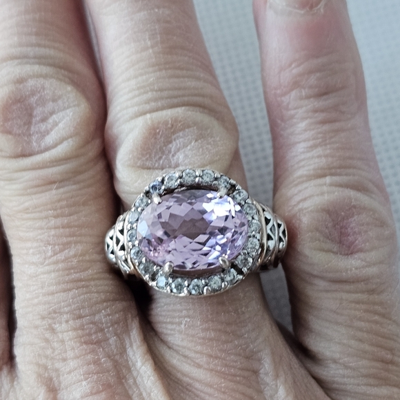 Natural Kunzite & Zircon Ring Palladium Sterling Silver 18k Rose Gold Sz 8! - Picture 11 of 12